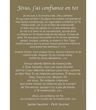 Carte Prière "Jésus, j'ai confiance en toi" - Sainte Soeur Faustine