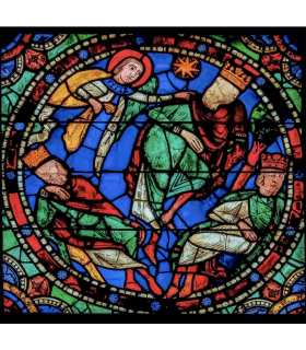 Grand Format Vitrail de Chartres "l'ange et les rois mages" 