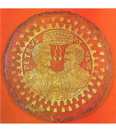 Saint Pierre Saint Paul Medaillon en verre rouge avec effigie en or