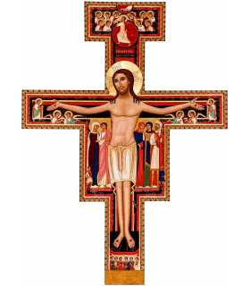 Grand format croix de san damiano de saint francois contemporain 